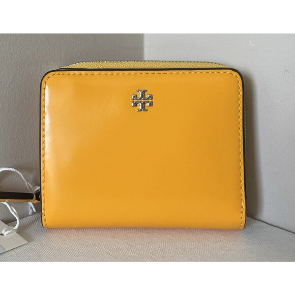 New Tory Burch Emerson Mini Patent Leather Wallet Bright Squash - Picture 1 of 5